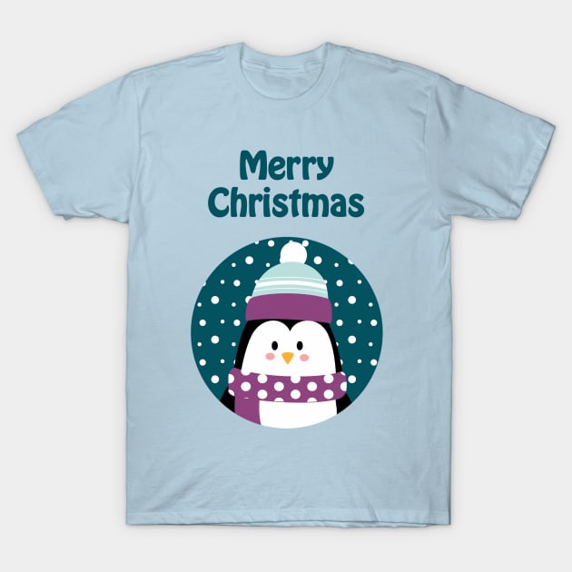 Cute penguin wishes merry Christmas T-Shirt by punderful_day